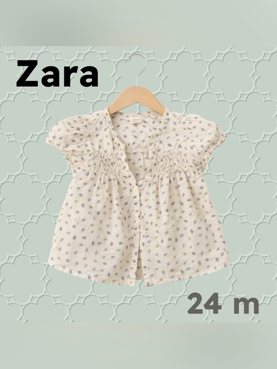 Zara Other - 🇪🇸👍GUC ZARA | 24 m | Toddler White Summer Smocked Leaf print blouse